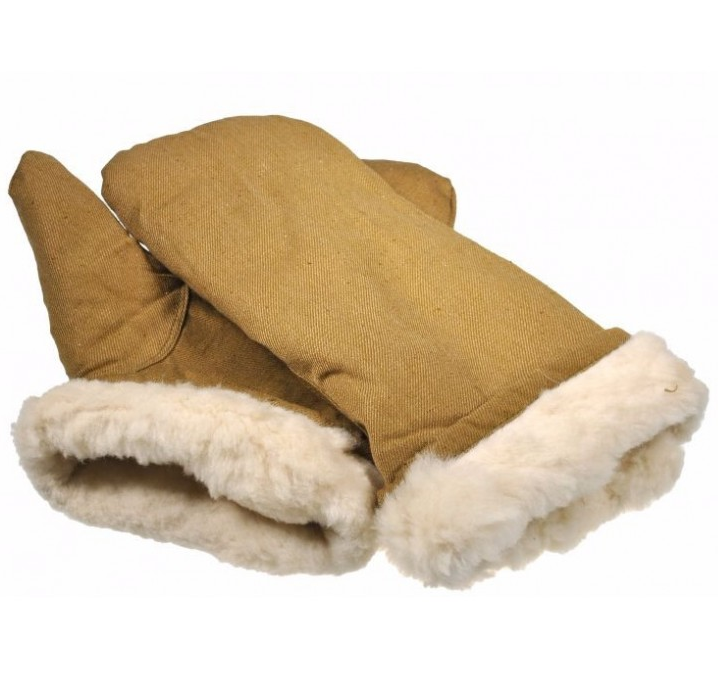 Рукавицы двупалые защитного цвета из натурального меха Рукавицы двупалые защитного цвета из натурального меха